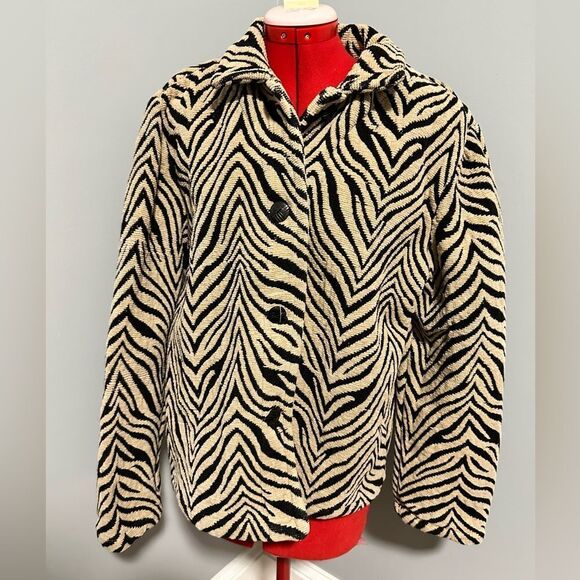 Chicos Ladies Size S Black & Tan Zebra Coat - Picture 1 of 9